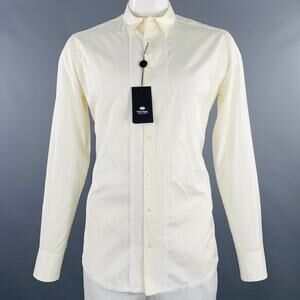 TOM REBL Size L Beige Cotton Blend Button Up Long Sleeve Shirt